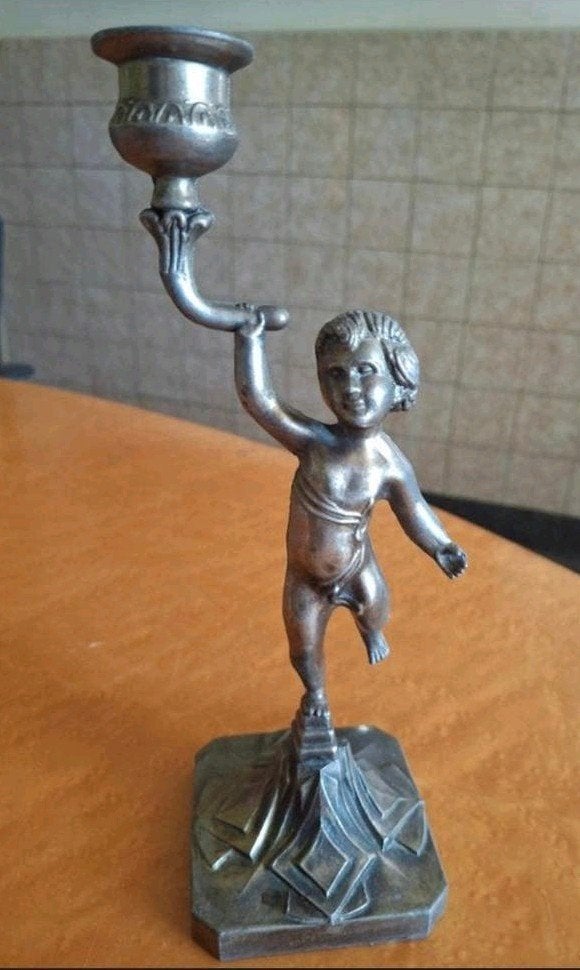 antieke kandelaar met chirurgijn 24.5 cm, Antiek en Kunst, Ophalen of Verzenden, Koper of Brons