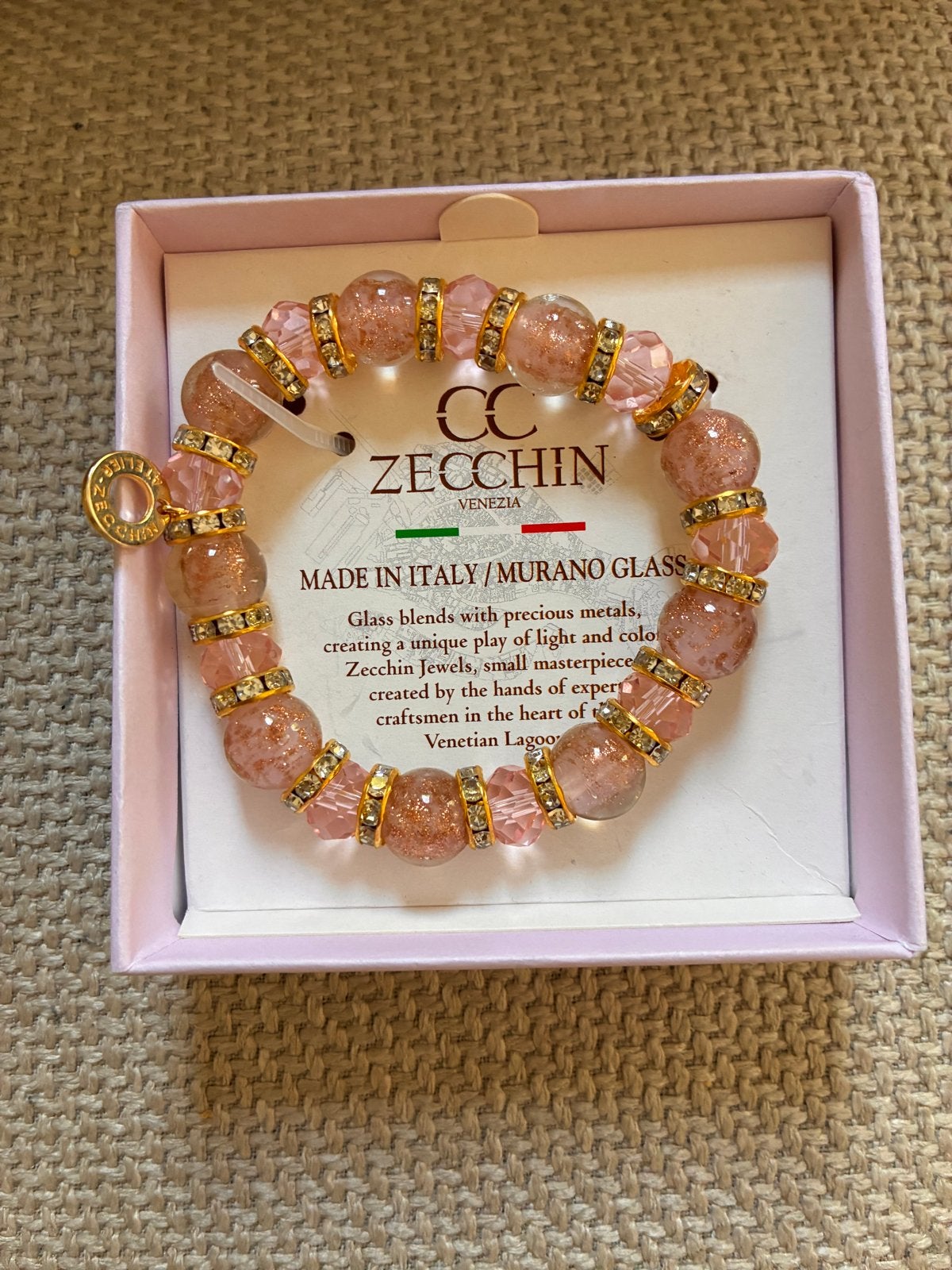 Zecchin Venezia Murano Glas Armband Roze Goudkleurig, Sieraden, Tassen en Uiterlijk, Armbanden, Overige materialen, Nieuw, Ophalen of Verzenden