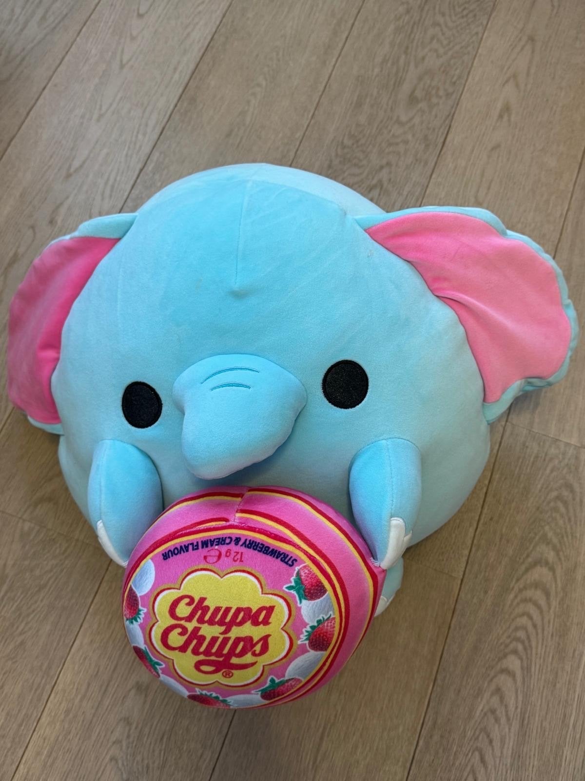 Squishmallow Olifant met Chupa Chups Kussen, Ophalen, Blauw, Zo goed als nieuw, Middelgroot (20 tot 80 cm)