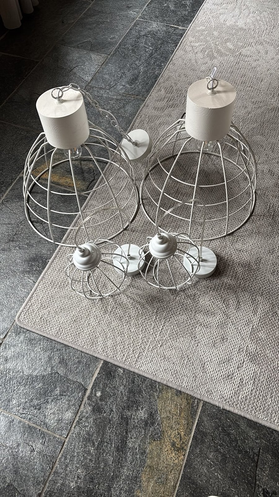 4 hanglampen - wit draadframe design, Ophalen, Gebruikt, Metaal