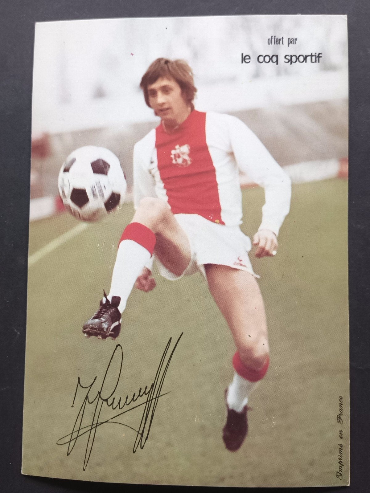 Oude Le Coq Sportif Spelerskaart Johan Cruyff Ajax, Verzamelen, Verzenden, Ajax, Spelerskaart
