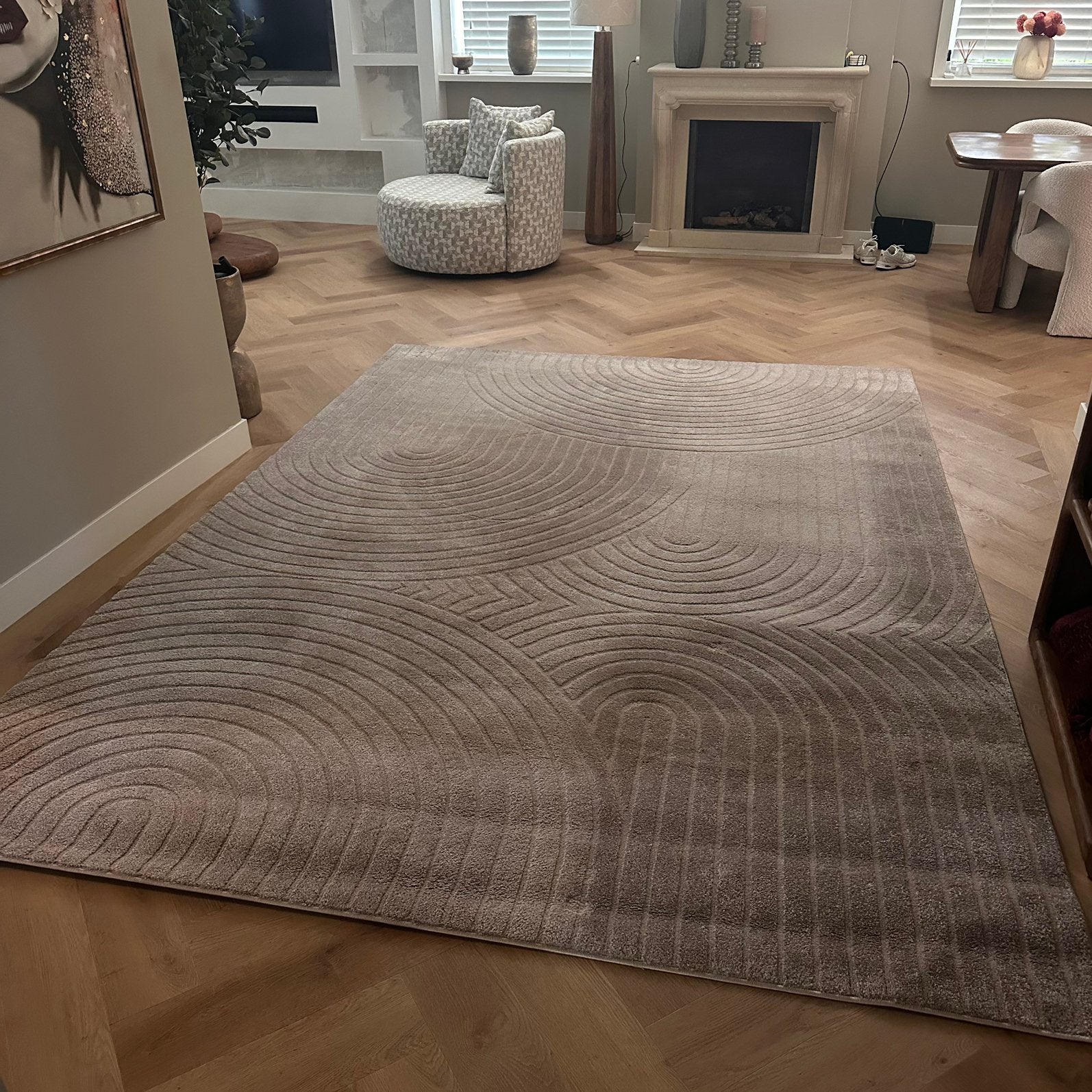 Japandi vloerkleed 240 x 340 cm beigebruin/champagne, Ophalen, Japandi, Beige, 200 cm of meer
