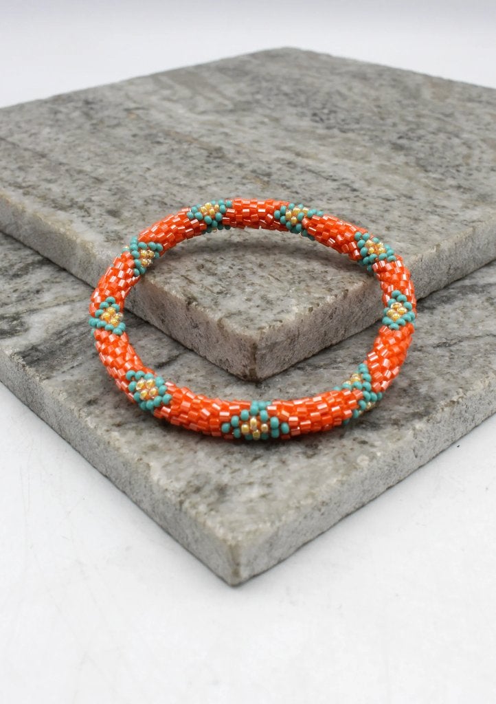 Glaskralen armband - oranje en turkoois - RB058, Overige materialen, Overige kleuren, Verzenden, Nieuw