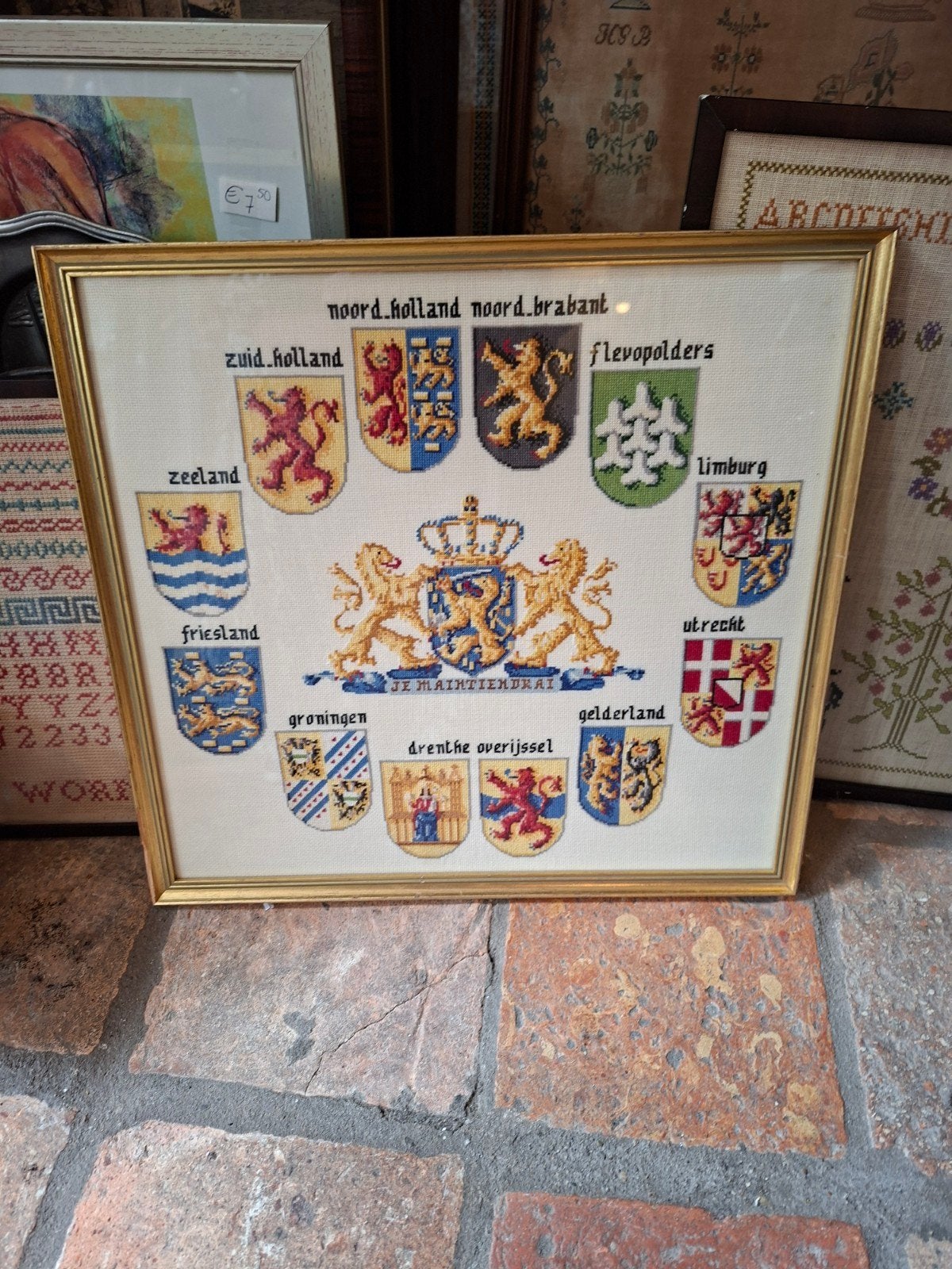 Ingelijst borduurwerk Nederlandse Provincies 43,5 x 41 cm, Ophalen, Gebruikt, Minder dan 50 cm, Overige typen