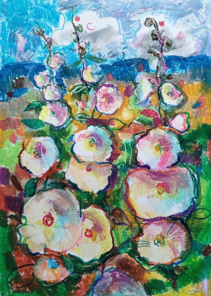 Bloemenveld – Origineel Schilderij – Kleurrijke Bloemenkunst, Ophalen of Verzenden