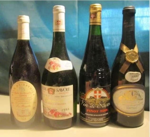 4 Flessen Vin de Savoie - 1990/1998/2008, Frankrijk, Ophalen of Verzenden, Zo goed als nieuw, Rode wijn