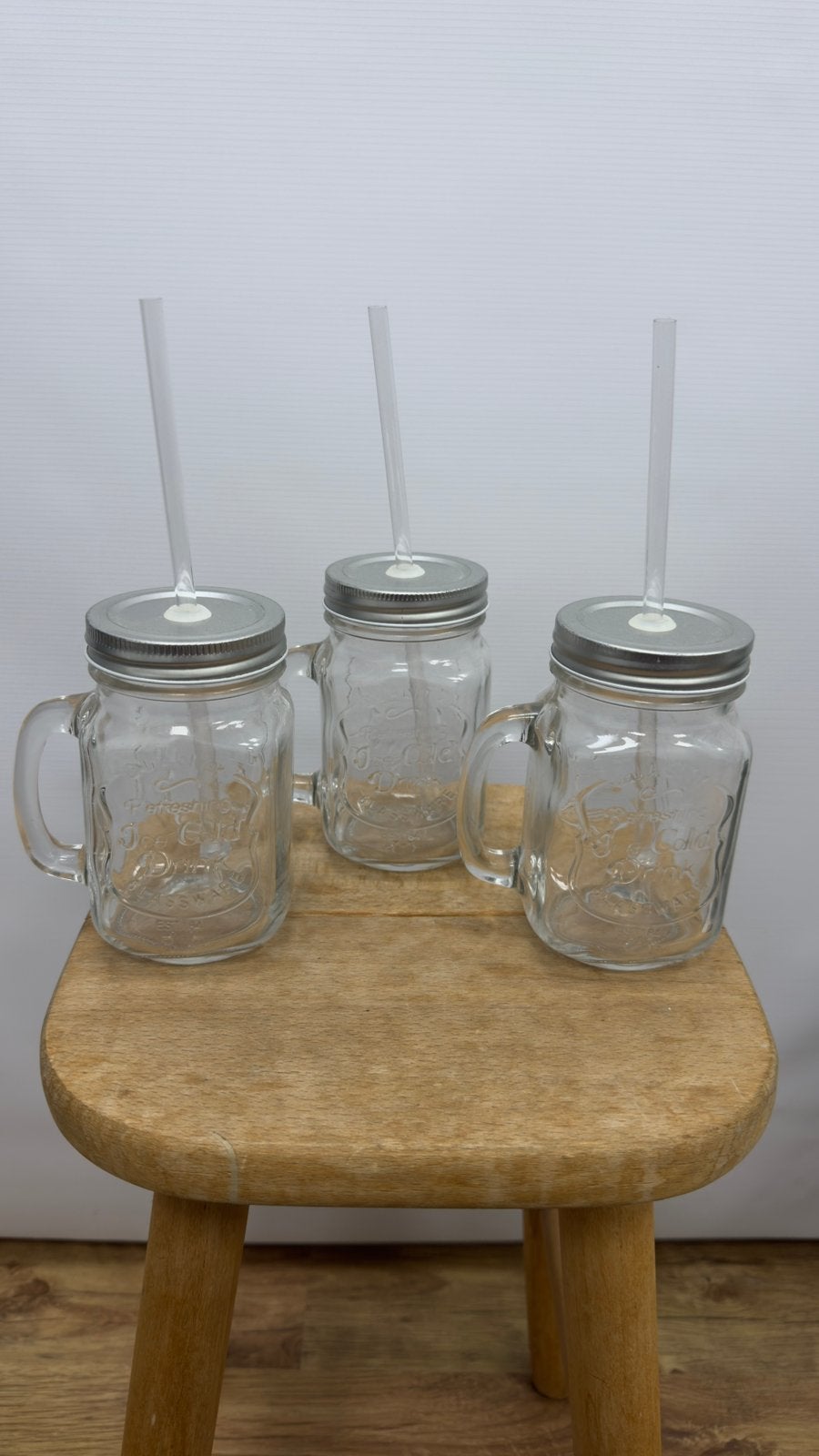 Glazen drink bekers met rietje, Ophalen of Verzenden, Gebruikt