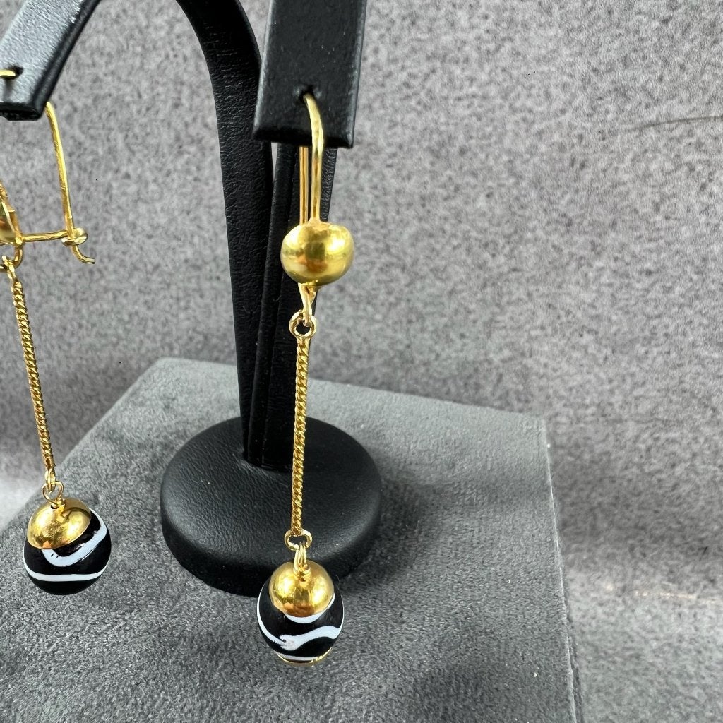 Gouden Oorbellen | 14k | 6,17g | hangers met kraal | 415751, Ophalen of Verzenden, Goud, Goud, Hangers