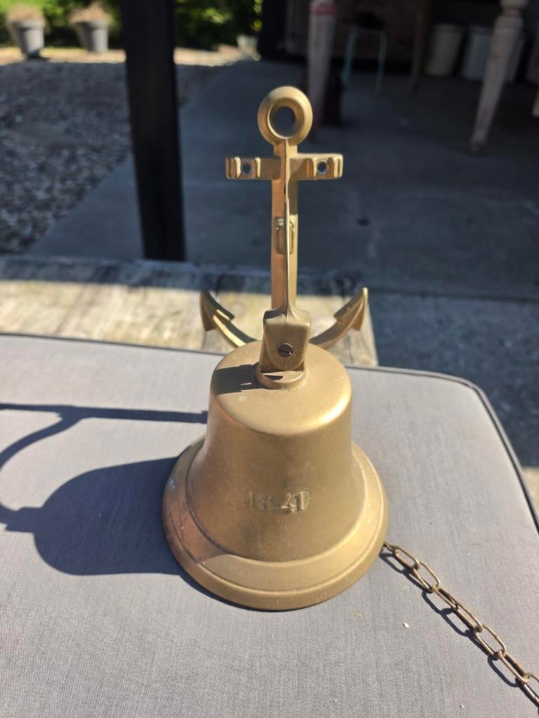 Koperen bel met anker - Maritieme decoratie, Ophalen of Verzenden