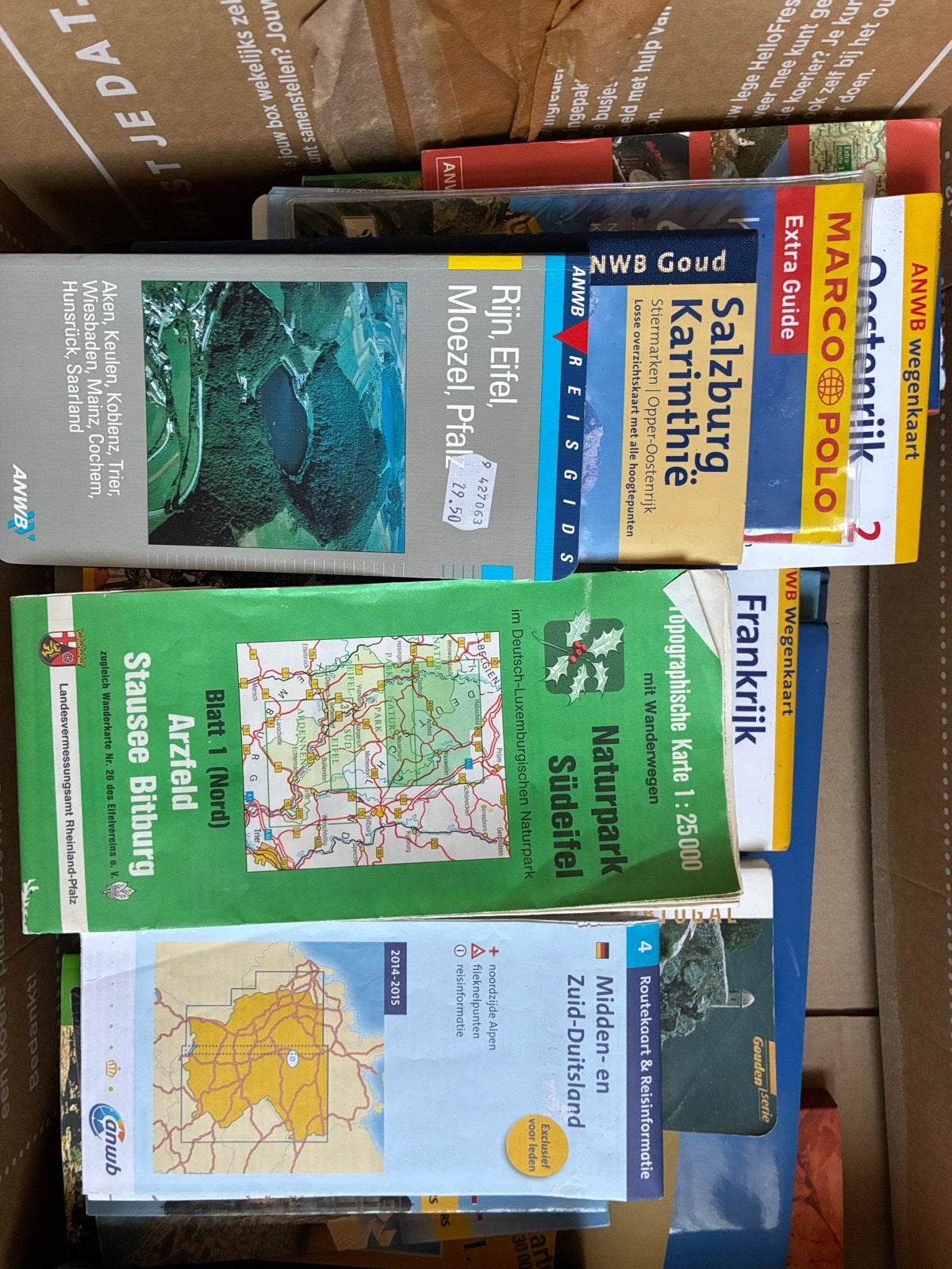 Doos vol kaarten en reisgidsen (ANWB, Marco Polo), Boeken, Reisgidsen, Gelezen, Europa, Ophalen of Verzenden, Reisgids of -boek
