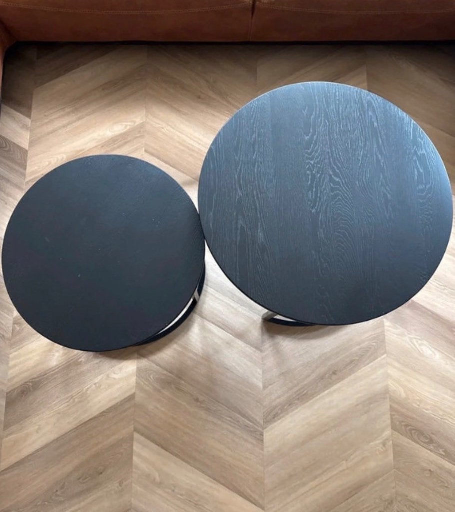 Set van 2 zwarte houten salontafels, Huis en Inrichting, 50 – 75, 50 tot 100 cm, Rond, 50 tot 100 cm