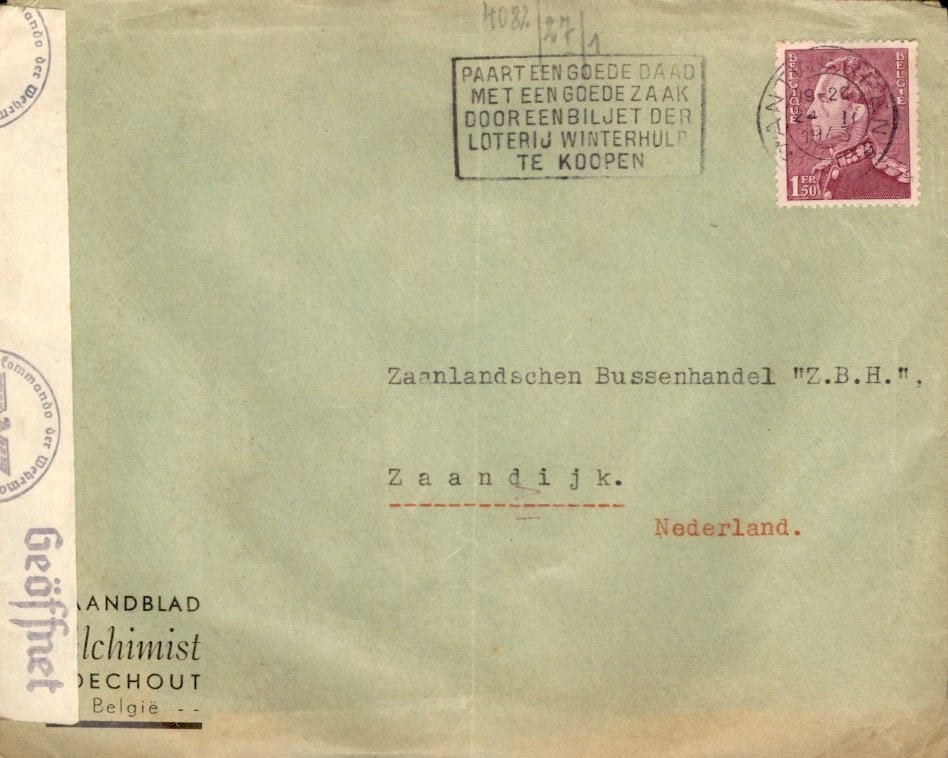 Derde Rijk - België - Stempels - 1943, Postzegels en Munten, Verzenden, Envelop