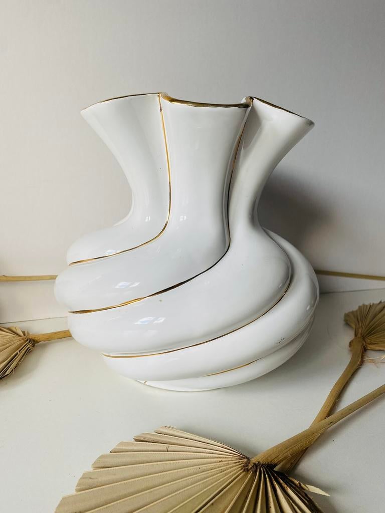 Hollywood Regency Swirl vazen 4x, Wit, Aardewerk of Porselein, Ophalen of Verzenden, Zo goed als nieuw