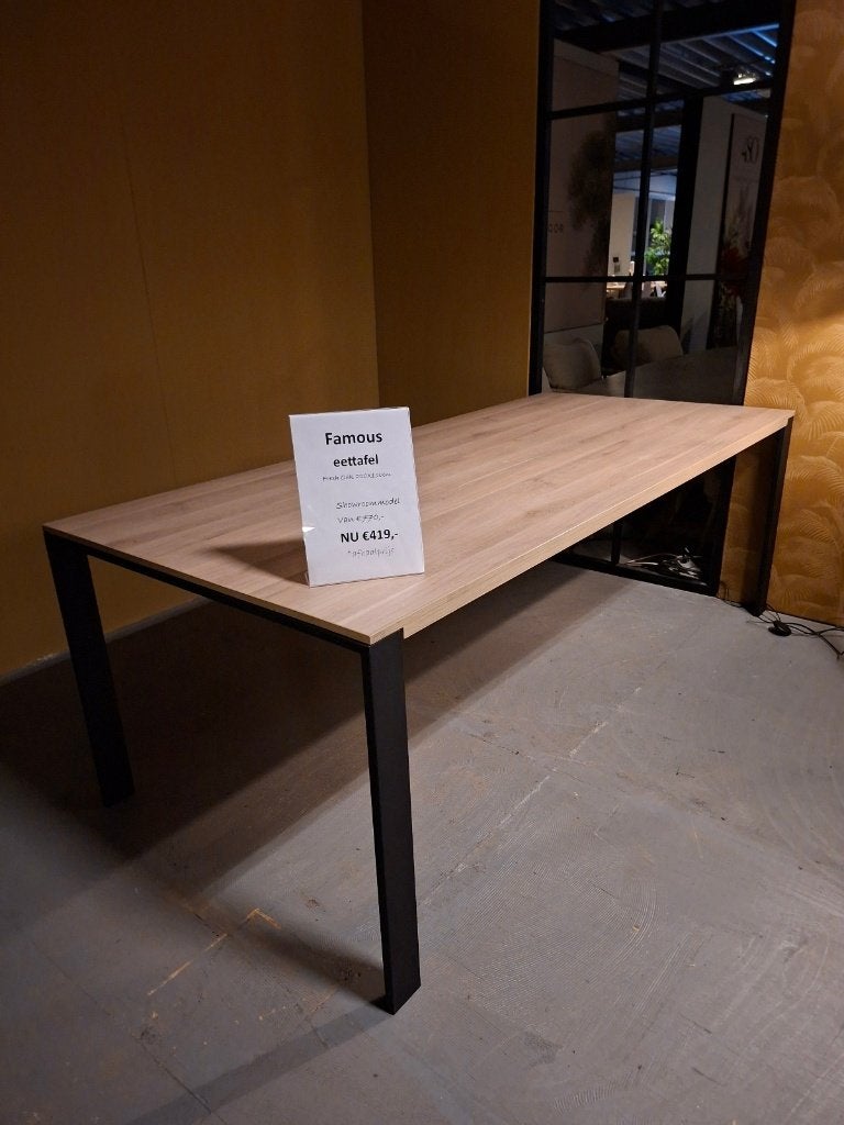 Famous eettafel 220X100cm Lamulux Fresh Oak nu €419,-, Ophalen, Overige materialen, 50 tot 100 cm, Rechthoekig