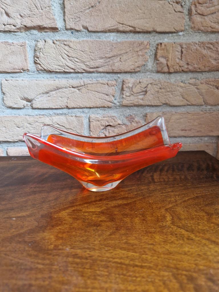 Murano Sommerso Glazen Schaal Oranje Vintage, Antiek en Kunst, Ophalen of Verzenden