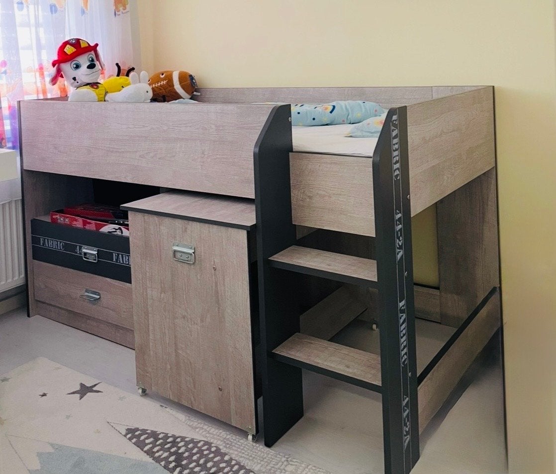 Parisot Fabric Halfhoogslaper met Bureau en Lades, Ophalen, Gebruikt, 90 cm, Eenpersoons