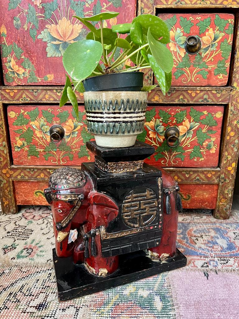 Vintage antiek hout bewerkt plantenstandaard Olifant Chinees, Antiek en Kunst, Ophalen of Verzenden