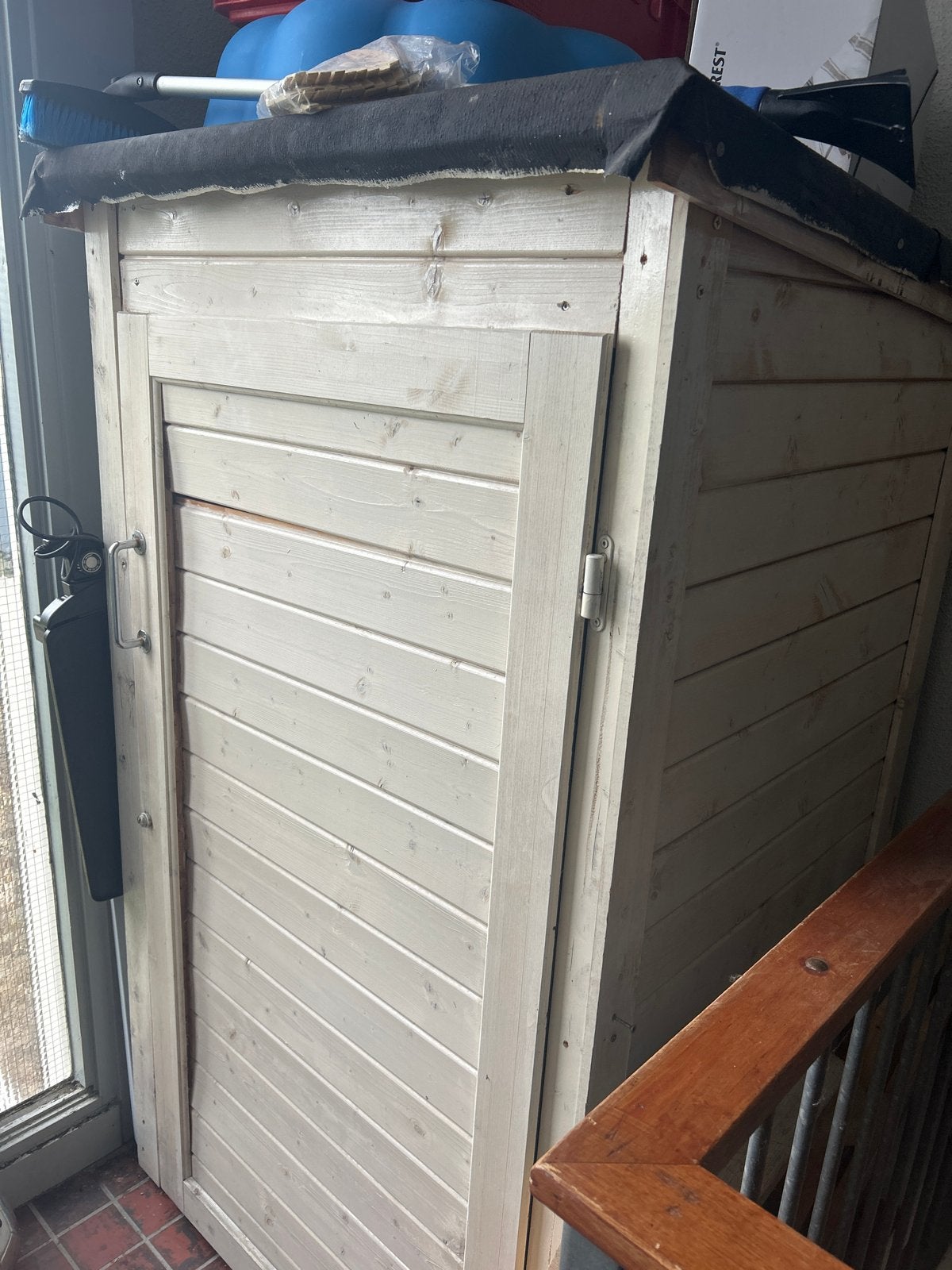 Houten berging/kast voor balkon of schuur, Ophalen of Verzenden, Gebruikt, Hout, Overige typen