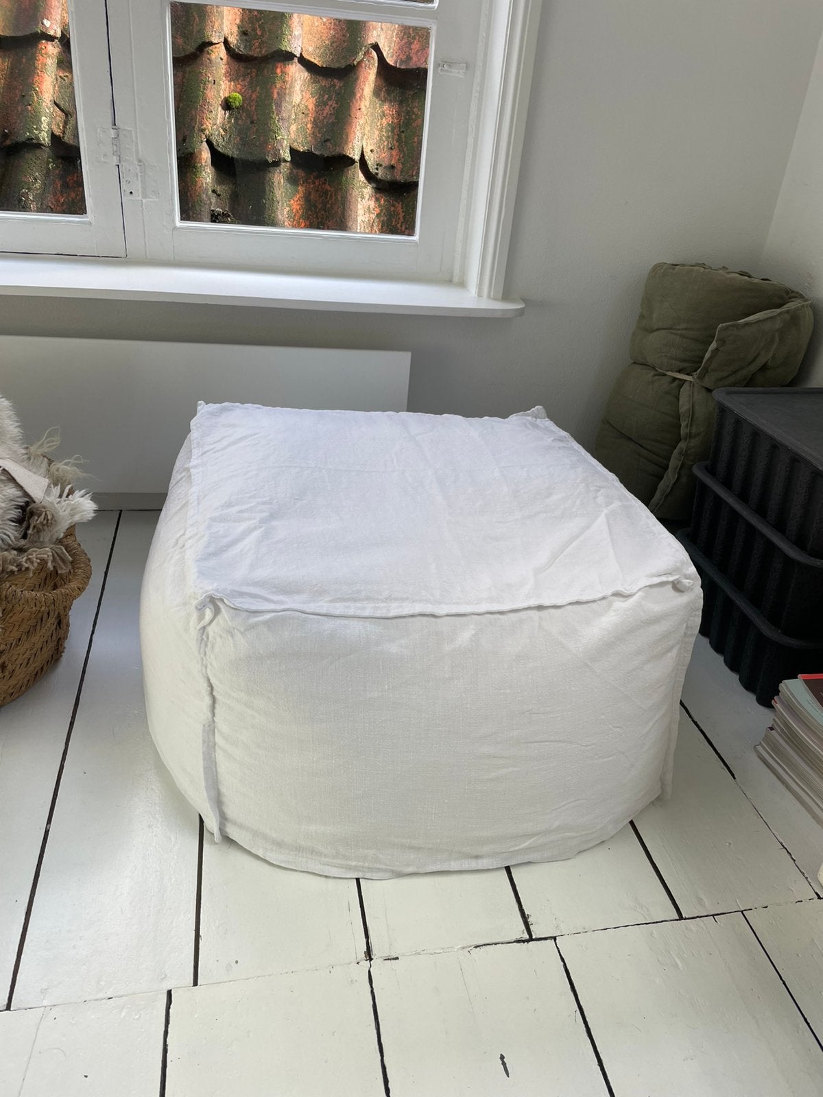 Poef - hocker Boetstijl met linnen hoes, Ophalen, Gebruikt, Vierkant, Stof