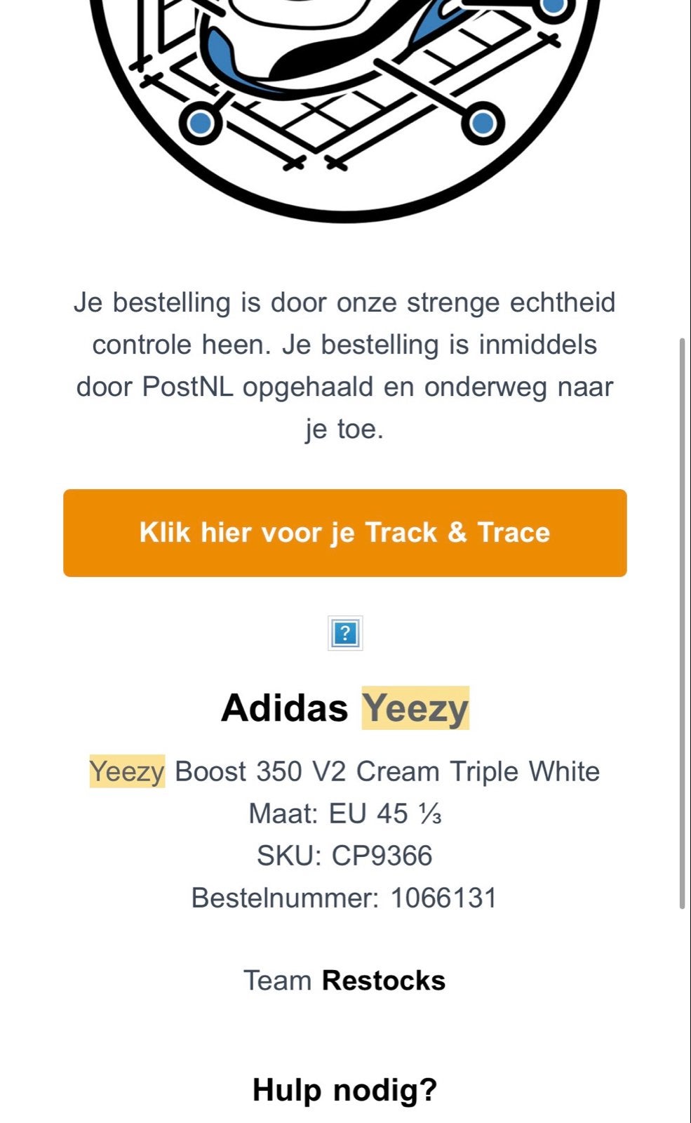 Adidas Yeezy Boost 350 V2 Cream Triple White - Maat 45 1/3, Kleding | Heren, Ophalen of Verzenden, Gedragen, Wit, Sneakers of Gympen