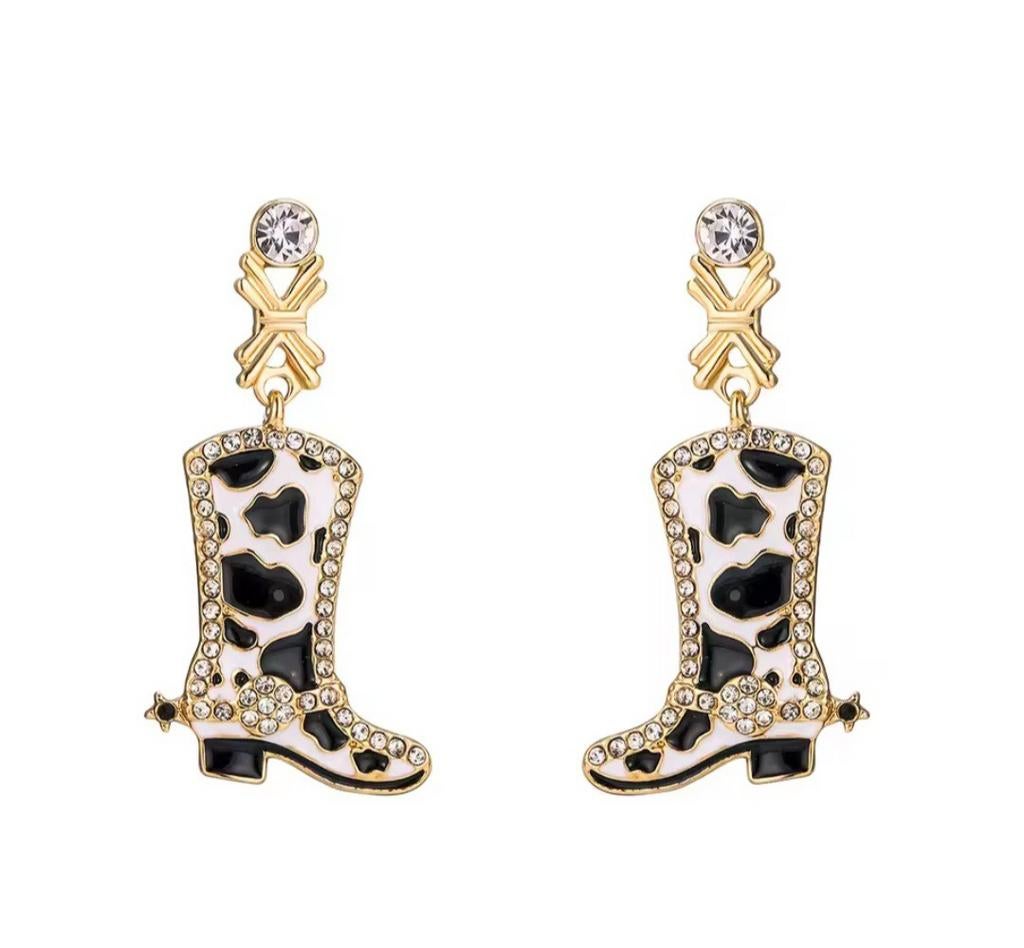 Nieuwe Oorbellen Cowboy Laars Strass, Overige materialen, Hangers, Zwart, Nieuw