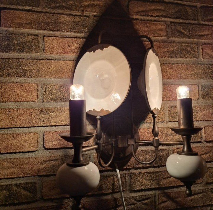 Vintage ship's cabin light Dubbele schotel lamp Zeldzaam!, Verzenden, Gebruikt, Metaal, Vintage ship light