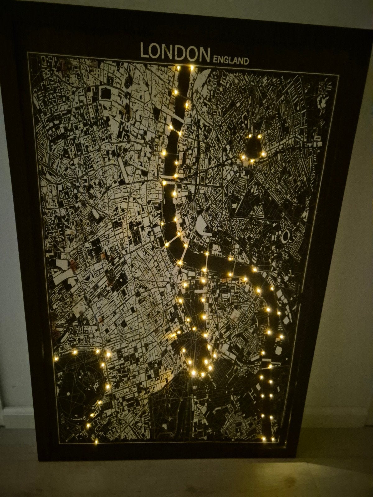 Verlichte London kaart 80x120- Wanddecoratie Ophalene, Ophalen, Zo goed als nieuw, 75 tot 100 cm, Print