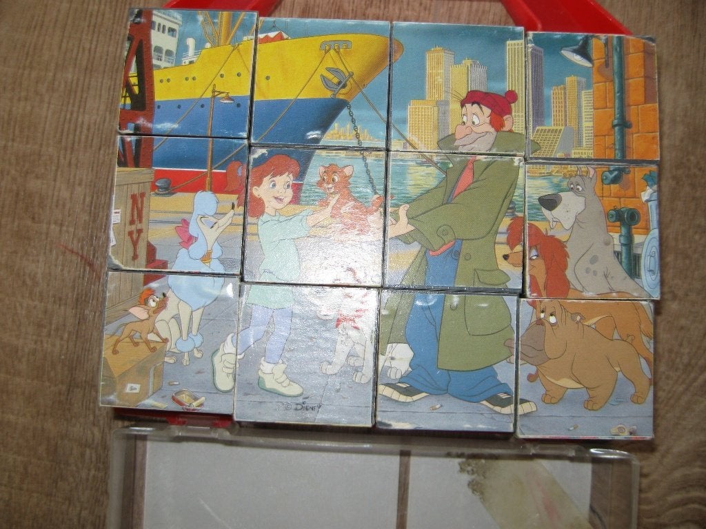 puzzel van houten blokken in een koffertje, Gebruikt, Van hout, 6 jaar of ouder, Meer dan 50 stukjes