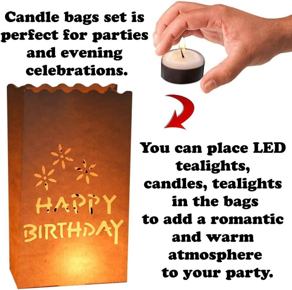 Happy Birthday, Candle Bags, 10 stuks, Hobby en Vrije tijd, Feestartikelen, Nieuw, Versiering, Verjaardag, Verzenden