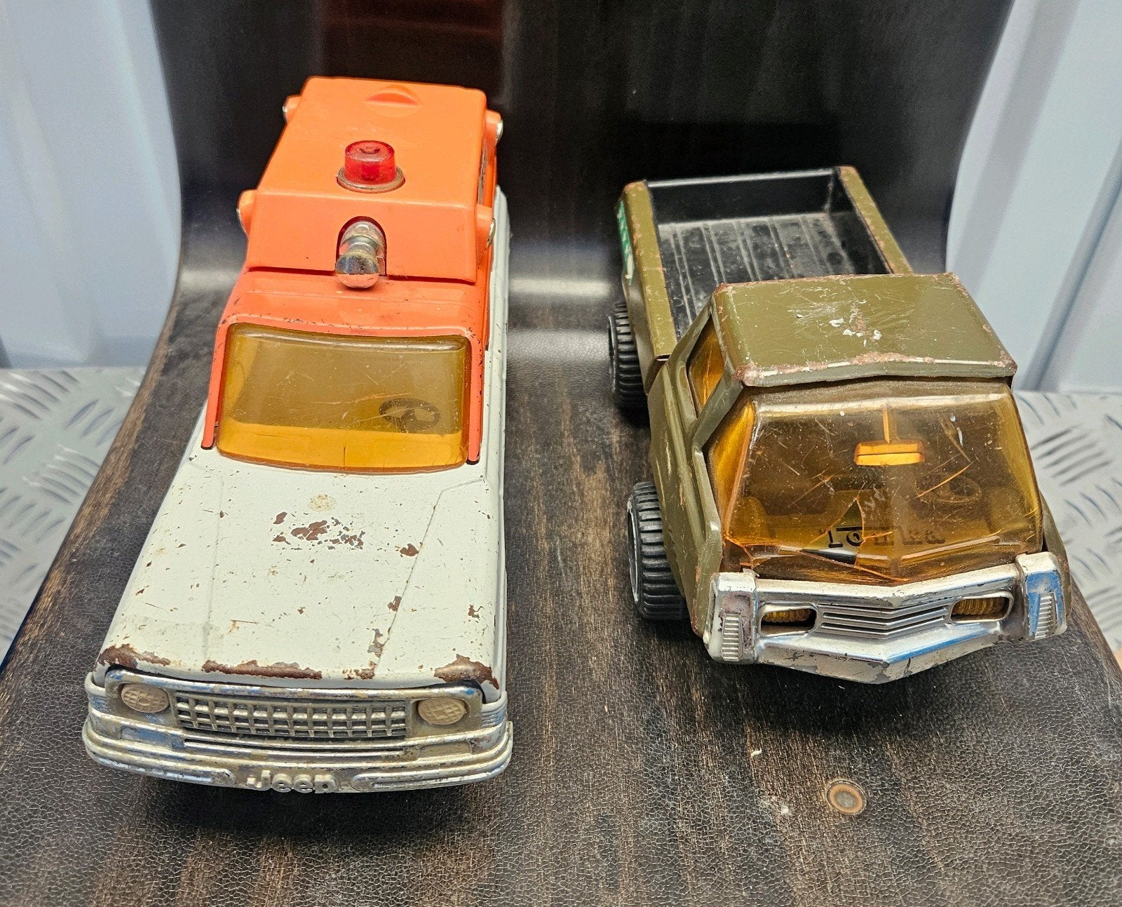 Set van 2 Vintage Tonka Metalen Auto’s (Jeep Rescue & Pickup, Ophalen of Verzenden, Gebruikt