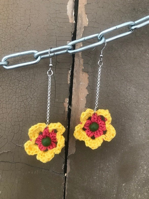 Oorbellen tropical ibiza bloemen zilver geel roze groen, Overige materialen, Nieuw, Kinderworkshops Petra, Ophalen of Verzenden