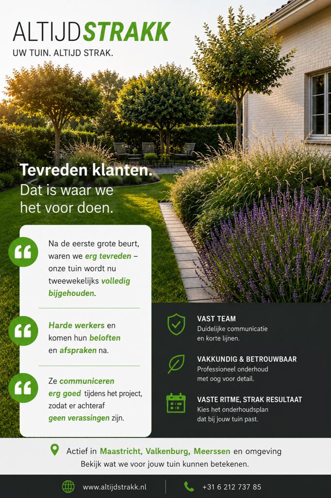 ALTIJDSTRAKK | Tuinonderhoud & aanleg Maastricht, Diensten en Vakmensen, Tuinmannen en Stratenmakers, Garantie, Tuinonderhoud of Snoeiwerk