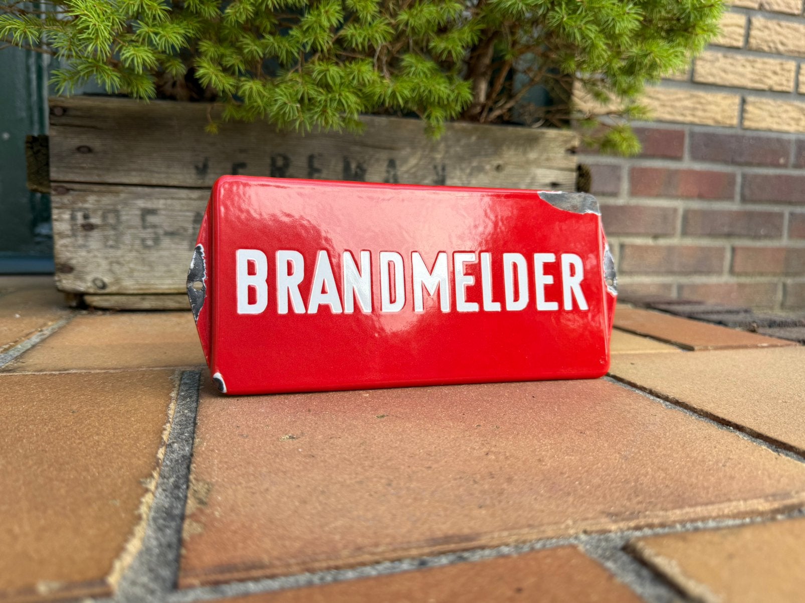 Oud antiek emaille bordje brandmelder brandweer brand melder, Ophalen of Verzenden