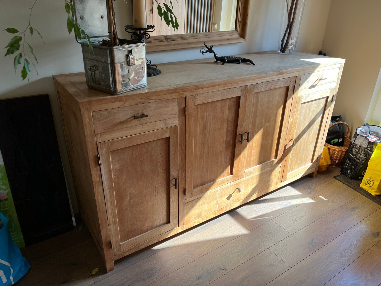Dressoirkast blank teak hout, Ophalen, 150 tot 200 cm, Teakhout, Zo goed als nieuw