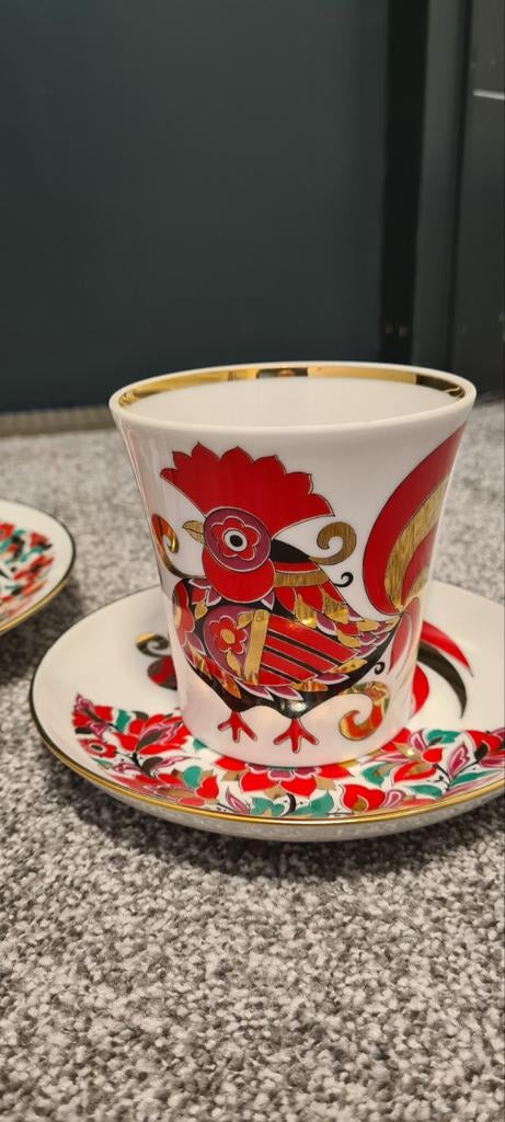 Lomonosov Rode Haan Servies - Kopjes en Schotels, Antiek en Kunst, Antiek | Porselein, Ophalen
