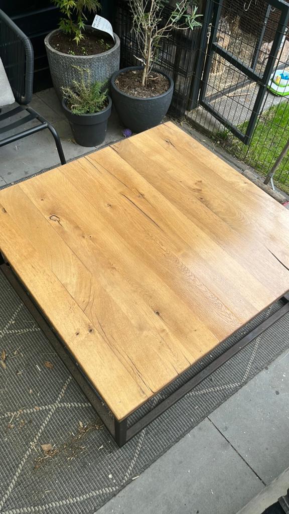 Tuintafel lounge/salon/eettafel massief hout, Tuin en Terras, Tuintafels, Ophalen, Vierkant, Hout