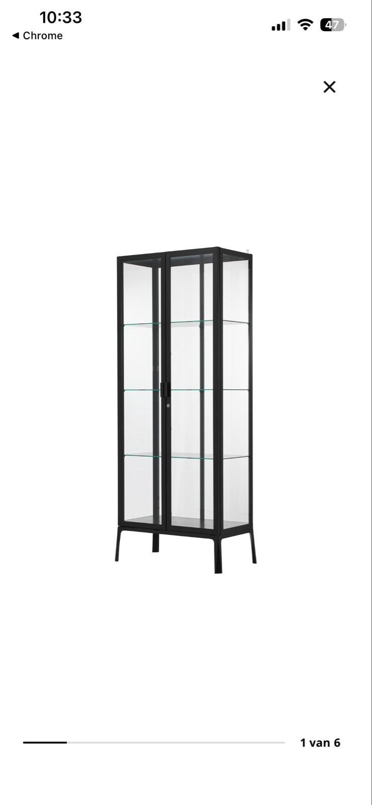 IKEA MILSBO Vitrinekast - Zwart, Zo goed als nieuw, Huis en Inrichting, Ophalen, 50 tot 100 cm, 150 tot 200 cm, 25 tot 50 cm