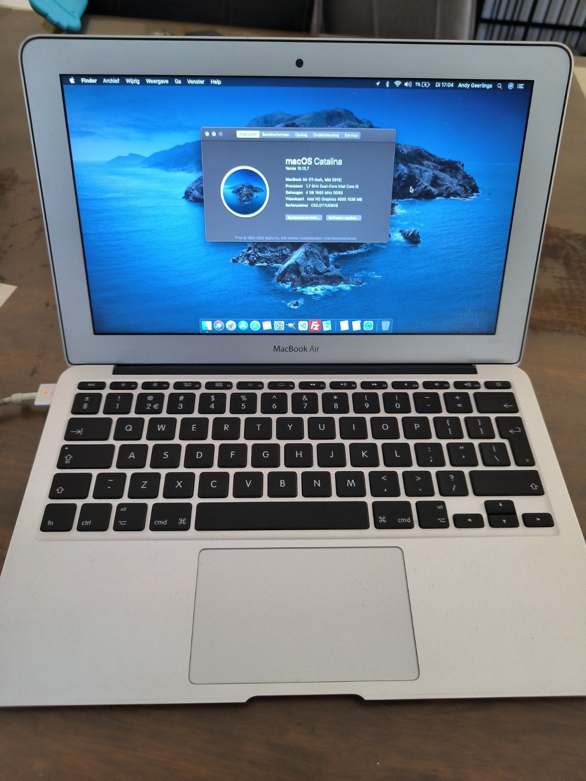 MacBook Air (11-inch, Mid 2012) - macOS Catalina, Ophalen, Gebruikt, Qwerty, 128 GB of minder
