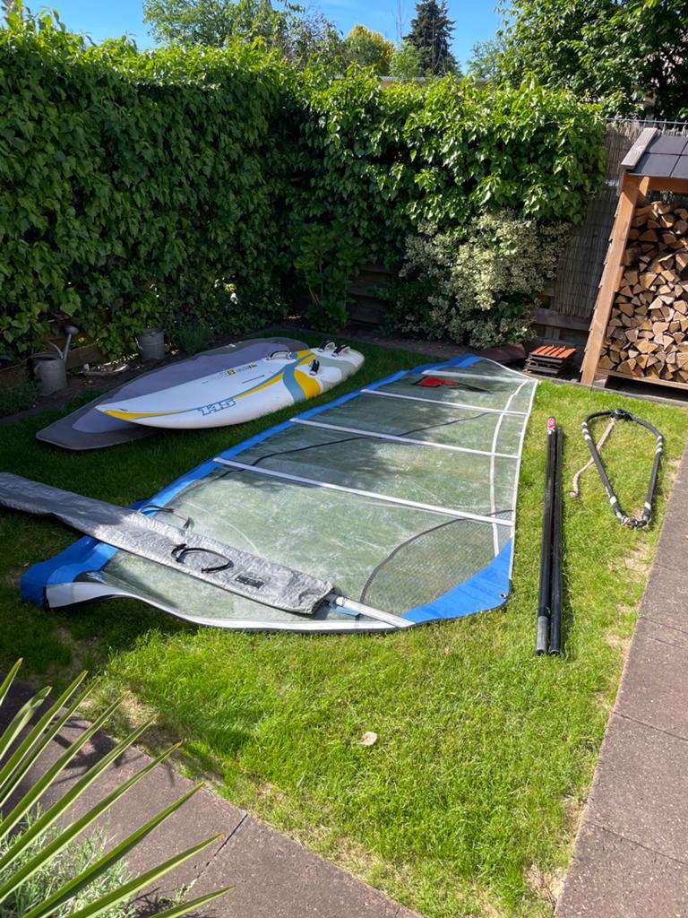 Complete Windsurf Set: Fanatic Board, Zeil, Giek, Mast, Vin, Ophalen, Gebruikt, 5 tot 6.5 m², Minder dan 250 cm