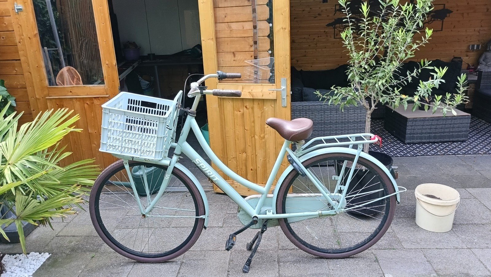 Spirit transportfiets damesfiets met mand, Fietsen en Brommers, Fietsen | Dames | Damesfietsen, Overige merken, Terugtraprem, Gebruikt