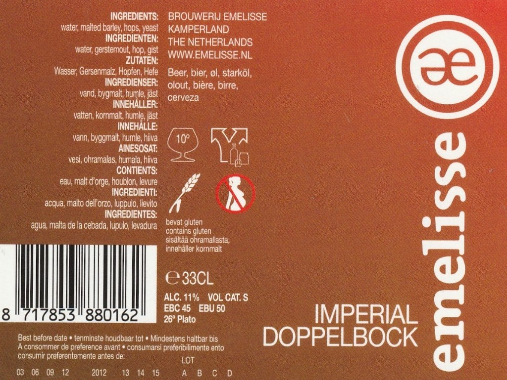 bieretiket Nederland Emelisse Imperial Doppelbock, Verzamelen, Biermerken, Verzenden, Nieuw, Overige typen, Overige merken