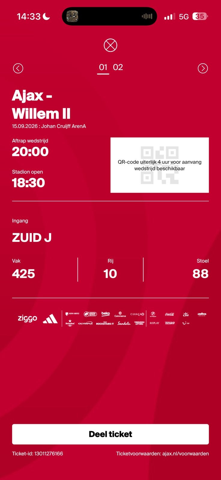 Ajax willem 2, Tickets en Kaartjes, Drie personen of meer, Maart