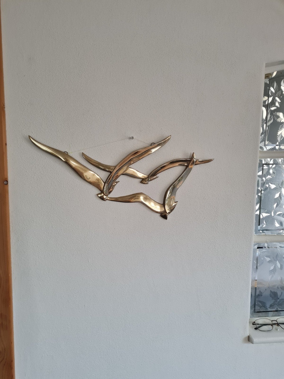 Vintage messing wanddecoratie - vliegende vogels, Ophalen of Verzenden