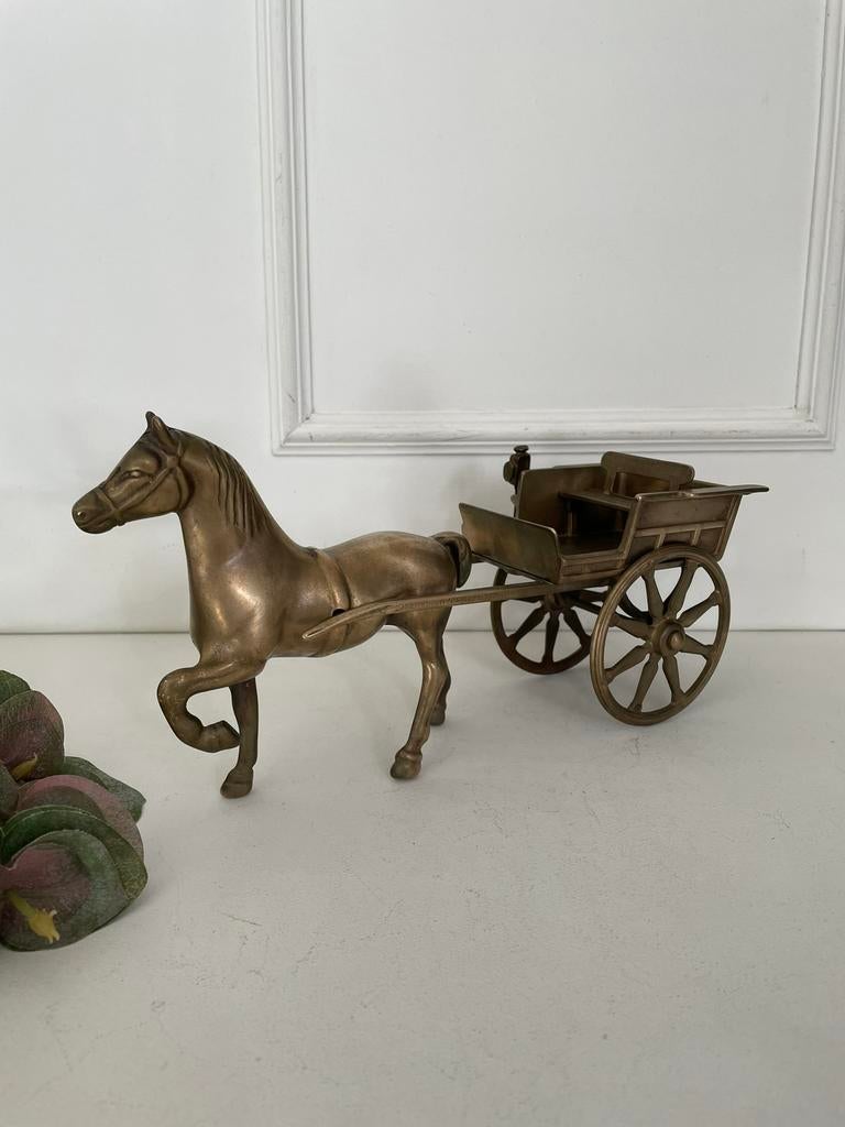 Prachtig messing paard met koets, Antiek en Kunst, Ophalen of Verzenden