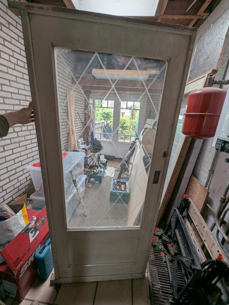 Schuifdeuren binnen met geslepen glas (88x205cm), Ophalen, Glas, Binnendeur, 200 tot 215 cm