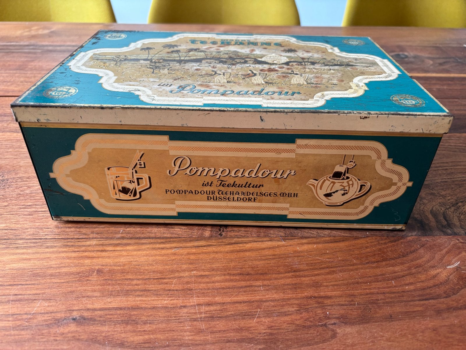 Vintage Pompadour Ceylon Thee Bewaarblik (1960-1970), Verzamelen, Blikken, Ophalen of Verzenden, Gebruikt, Thee, Overige merken