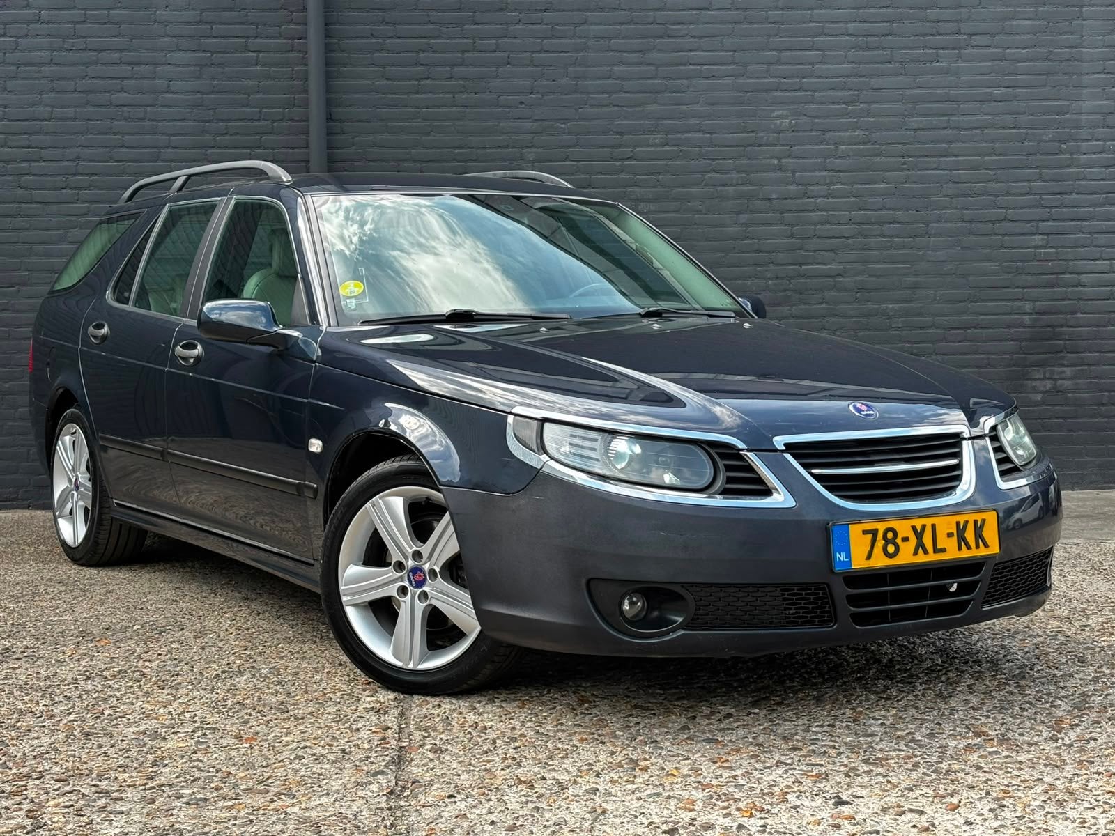 Saab 9-5 Estate 2.0t Fleet LEDER|TREKHAAK|ELEK RAMEN|AIRCO|N, Auto's, Saab, Beige, 4 cilinders, 150 pk, Blauw