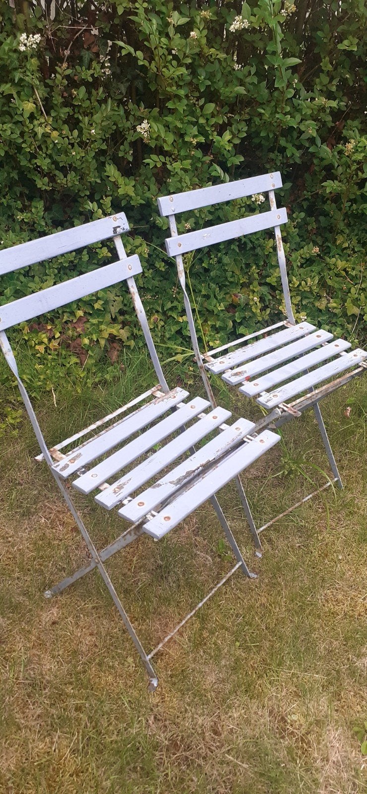 Vintage inklapbare Franse bistro tuinstoelen (2 stuks), Ophalen, Gebruikt, Hout