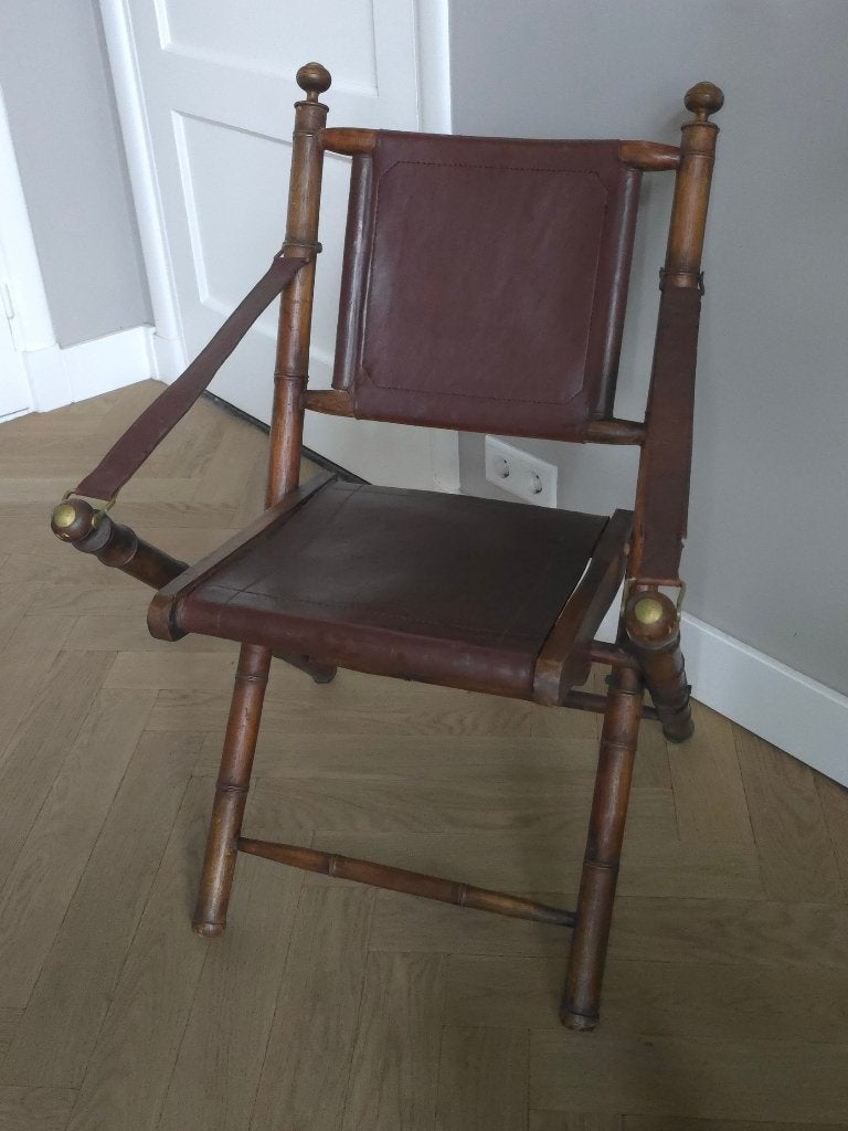 Vintage Leren Officiersstoel | Campaign Chair Jaren 60, Gebruikt, -, Ophalen of Verzenden, Maison Jansen / Eichholtz stijl, Koloniaal, Safari