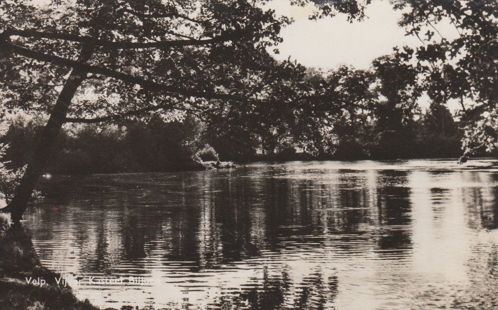 R015 ansichtkaart velp vijver kasteel biljoen 1960 Z/W, Ophalen of Verzenden, 1940 tot 1960, Gelopen, Gelderland